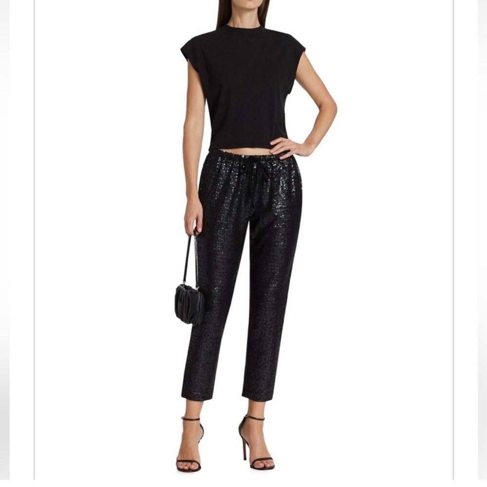 Rachel Zoe Black Sequin Track Joggers